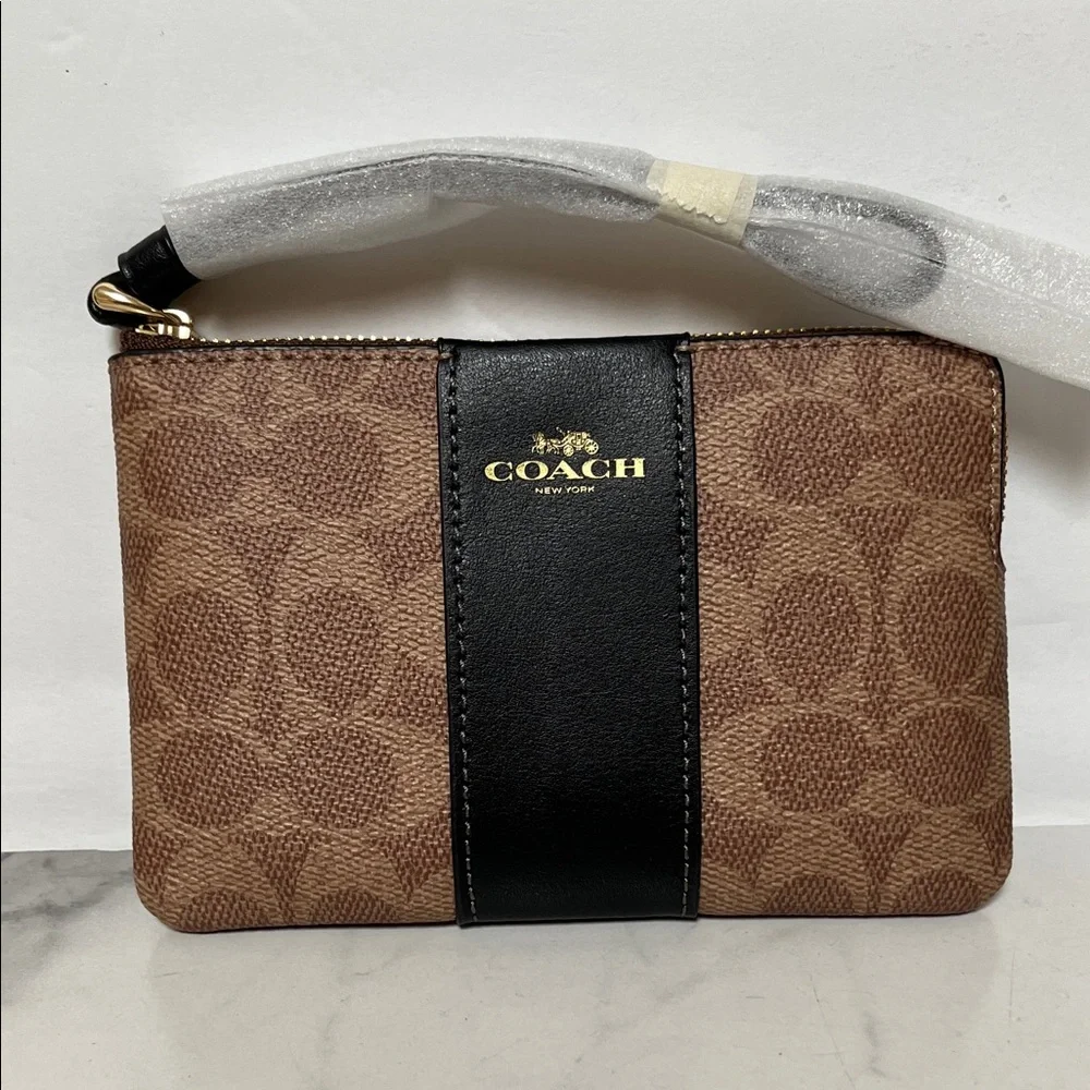 Coach Signature Brown and Black Wristlet